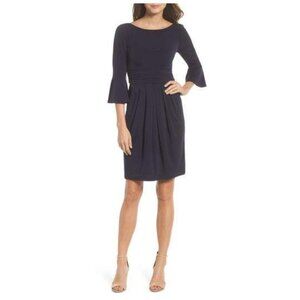 !! NWT Johnston & Murphy Navy Blue Bell Sleeve Jersey Sheath Dress sz 8